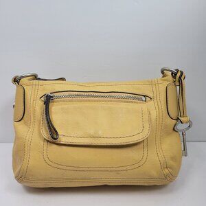 Vintage Fossil Long Live 1954 Women's Yellow Leather Strap Shoulder Bag